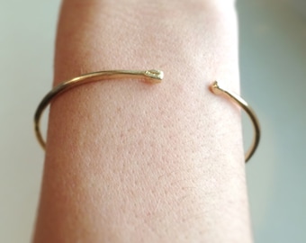 Ball End Stacking Cuff ~ Simple Hand Forged Brass Cuff Bracelet ~ Open Thin Gold Bangle Bracelet