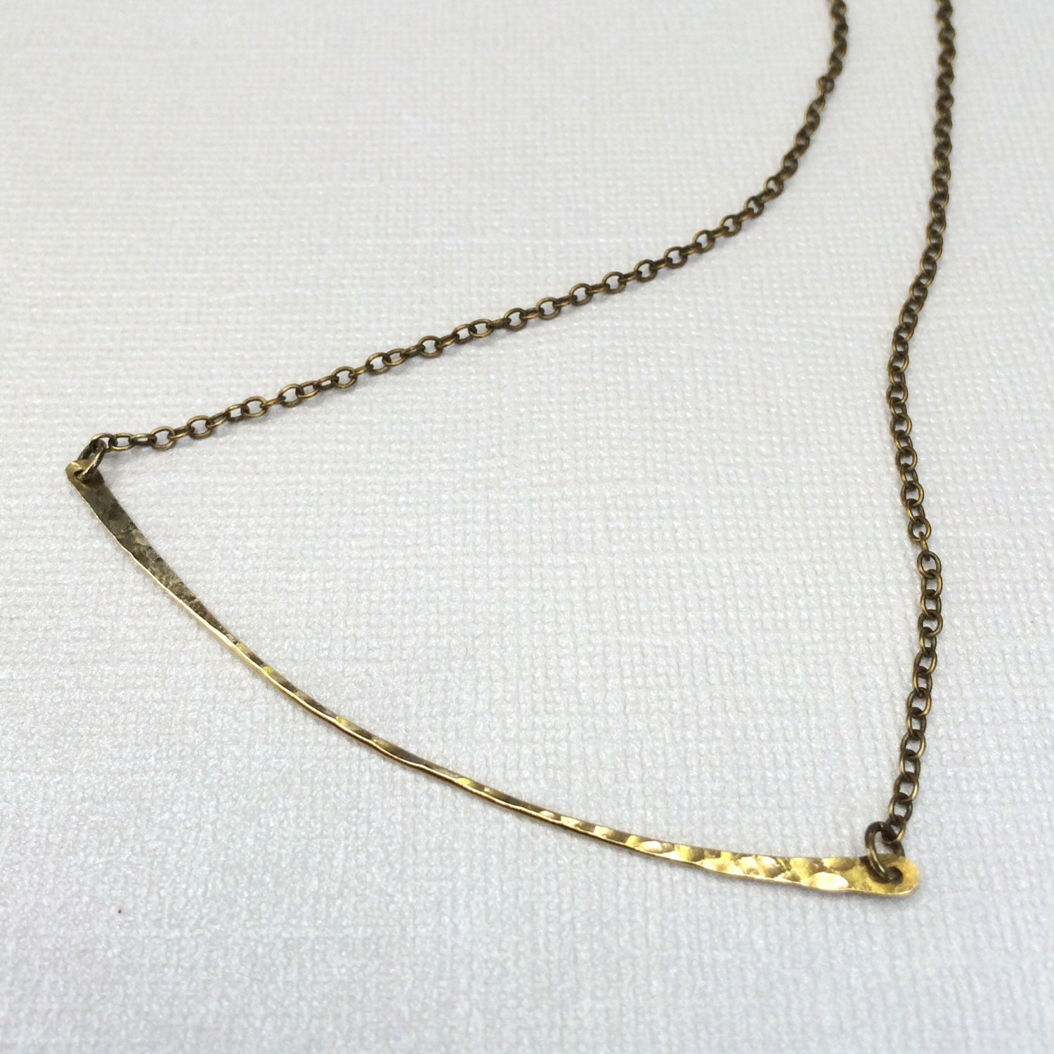 Curved Bar Necklace Simple Hammered Brass Arc Necklace - Etsy
