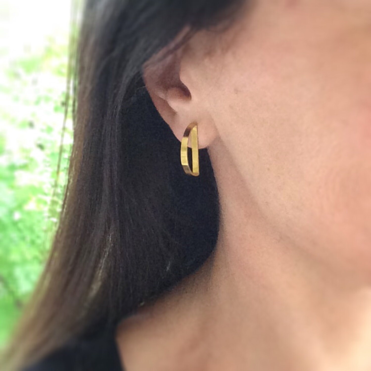 Half Circle Stud Earrings Modern Gold Brass Half Arch Etsy