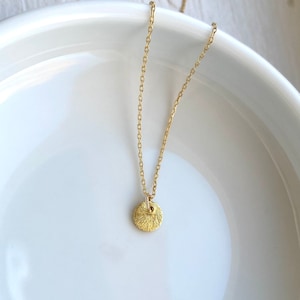 Gold Disc Necklace ~ Tiny Circle Dot Necklace - Minimal 14k Gold Fill Layering Necklace on Dainty Chain
