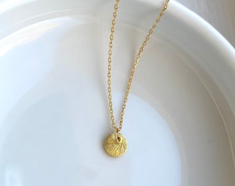 Gold Disc Necklace ~ Tiny Circle Dot Necklace - Minimal 14k Gold Fill Layering Necklace on Dainty Chain