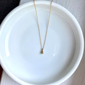Ultra Tiny Teardrop Necklace Single Small Vintage Brass Teardrop Charms Minimal Dainty 14k Gold Filled Layering Chain image 6