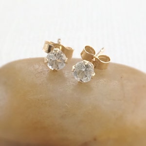 Tiny Diamond Alternative Studs ~ 3mm White Topaz Post Earrings in Solid 14k Gold ~ Minimal Classic Stud