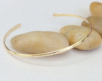 Skinny Hammered Cuff ~ Simple Hand Forged Brass Cuff Bracelet ~ Open Thin Gold Bangle Bracelet