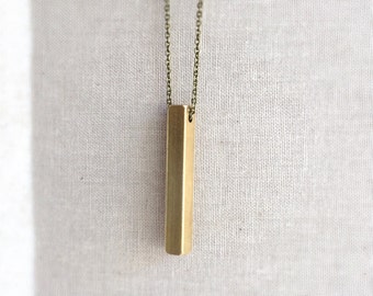 Heavy Brass Bar Necklace ~ Long Minimal Industrial Vertical Brass Bar Necklace ~ Two Sizes