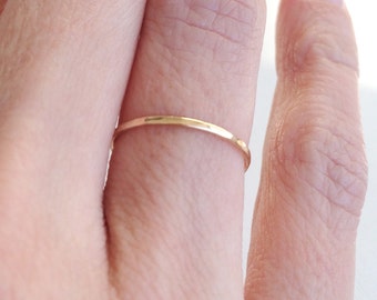 Gold Stacking Ring ~ Minimal 14k Gold Filled Skinny Hammered Ring ~ Choose Your Set ~ Simple Thin Everyday Band