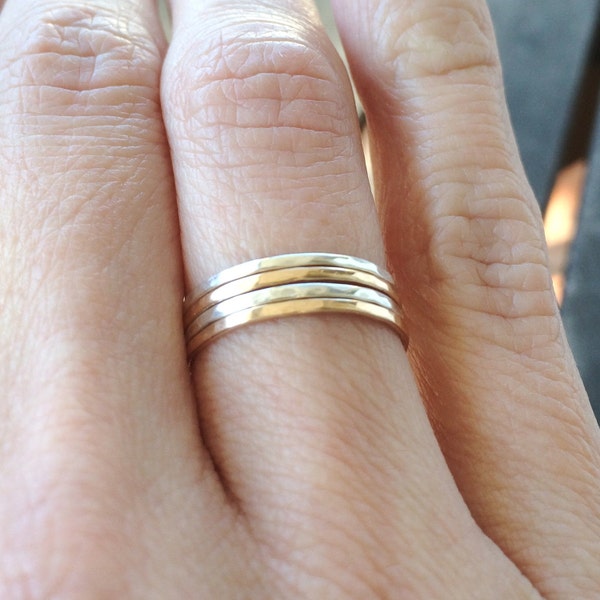 Mixed Metal Stacking Rings - 14k Gold Filled and Sterling Silver ~ Choose Your Set ~ Minimal Skinny Hammered Bands