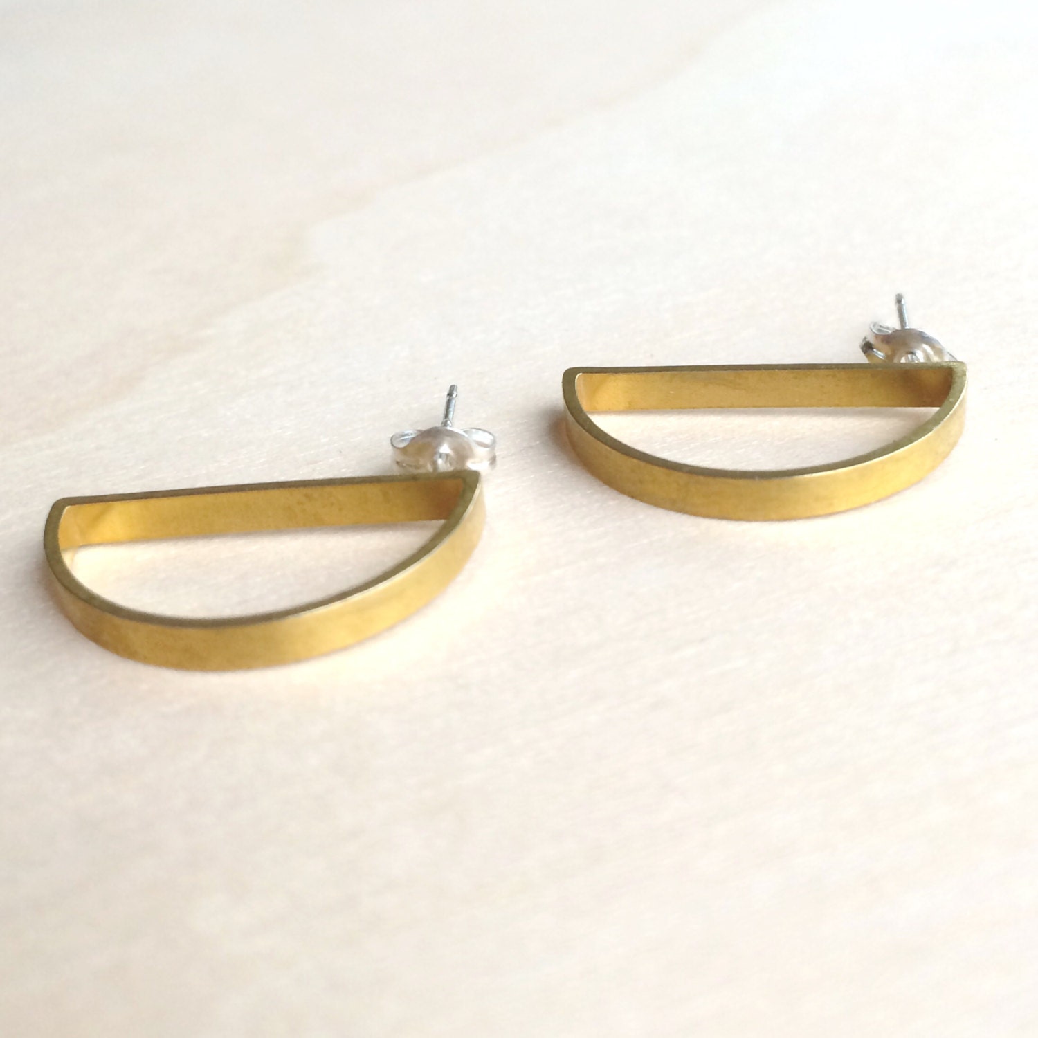 Half Circle Stud Earrings Modern Gold Brass Half Arch Etsy