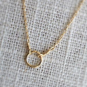 Gold Circle Necklace ~ Tiny Hammered Round Charm ~ Minimal Dainty Gold Filled Layering Chain