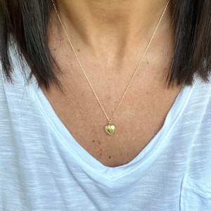 Small Heart Locket ~ Tiny Vintage Heart Etched Brass Floral Keepsake Locket Pendant Necklace