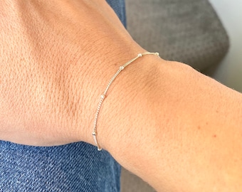 Satellite Bracelet ~ Simple Sterling Silver Tiny Bead Chain ~ Minimal Dot Layering Bracelet