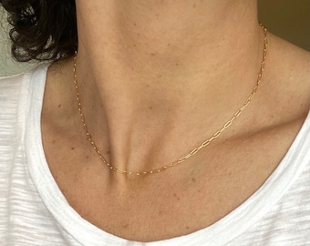 Dainty Rectangle Link Necklace ~ 14k Gold Fill Paperclip Chain Necklace ~ Modern 5mm Chain Link Layering Necklace