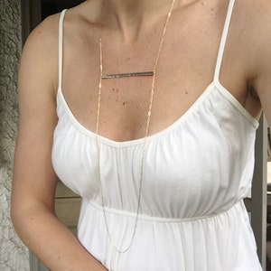 Lange Gold Bar Halskette ~ 14k Gold Filled Horizontale Linie Halskette ~ Minimale Statement Halskette