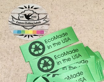 QTY 30 PRE-made "EcoMade in USA" tags- Green flat sew around