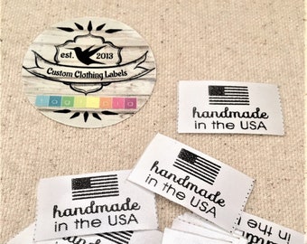 QTY 30 PRE-made "handmade in USA" tags- flat sew around