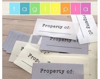 QTY 30 Pre-made "Property of" flat sew around style textile labels
