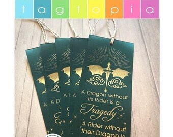 DRAGON BOOKMARKS~Thermally printed on soft ribbon~ embellished with ribbon tail- 5 PACK
