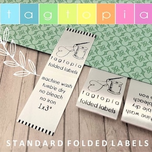 CUSTOM FOLDED LABELS -  Personalized Folded Fabric Care Labels: Custom Satin Hem Tags for Clothing, Quilts & Garments