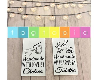 QTY 30 QUICK SHIP "Handmade with love by" hanging clothing labels