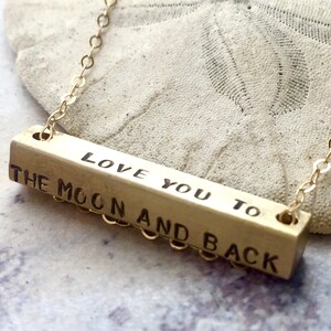 Love you to the Moon and Back bar necklace, Personalized horizontal bar necklace, custom message bar, Personalized bar necklace