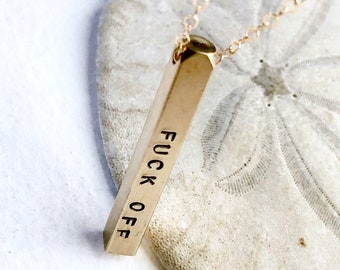 Fuck Off bar necklace, Personalized bar necklace, Personalized women jewelry, custom word necklace, gift for her, custom message necklace