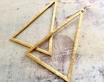 Large Triangle Hoop earrings, Triangle hoops, Triangle earrings, hand hammered hoops, Big Hoops, Statement earrings, Large Triangle Earrings