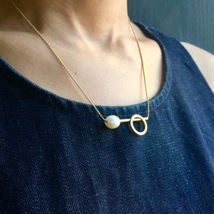 Architectural pearl necklace, modern pearl and brass link, minimal pearl necklace, contemporary pearl necklace