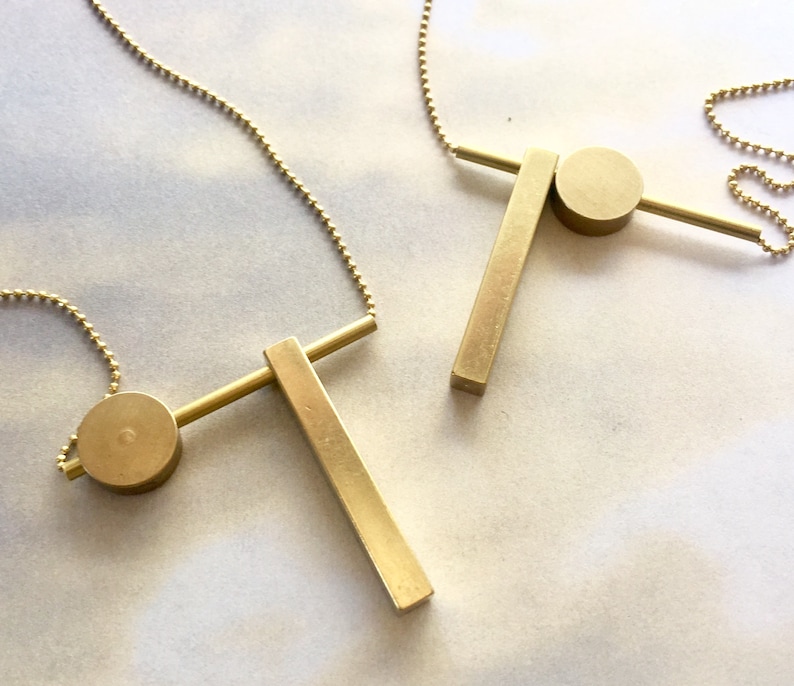 Minimal Geometric Bar and Circle Necklace Modern Etsy