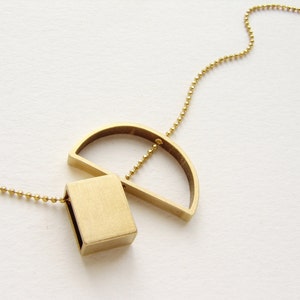 Abstract pendant necklace, pendant, Brass jewelry, geometric pendant, minimal necklace, rectangular semicircle pendant necklace image 2