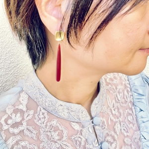 Red Garnet teardrop earrings, Frieren Earrings, Frieren Red long drop earrings, Crimson teardrop earrings, Minimal statement red earrings