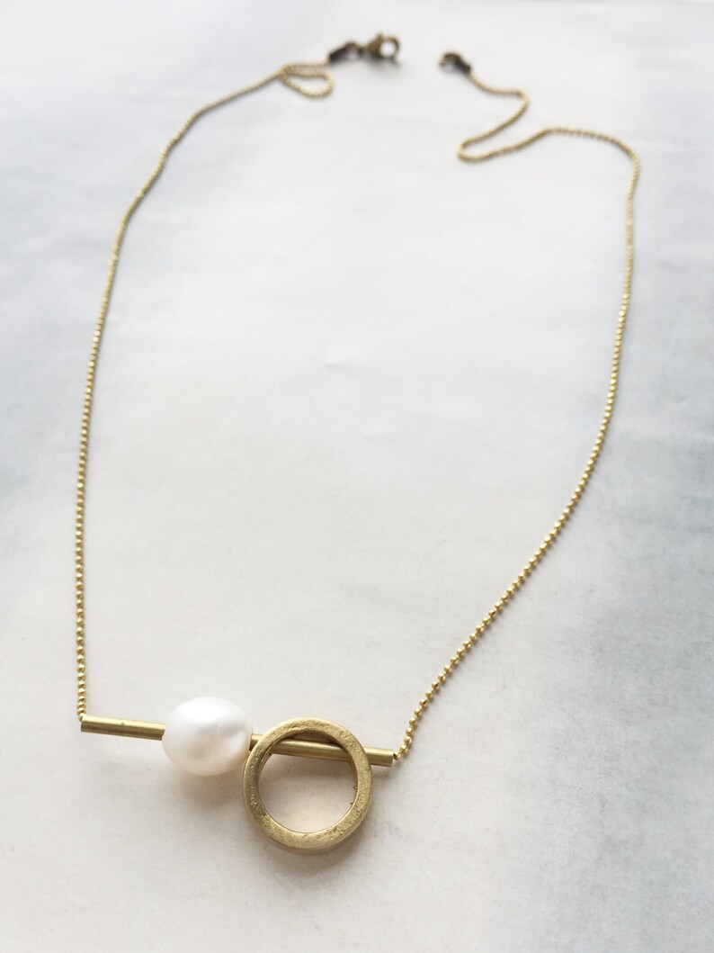 contemporary pearl necklace minimal pearl necklace Architectural pearl necklace modern pearl and brass link