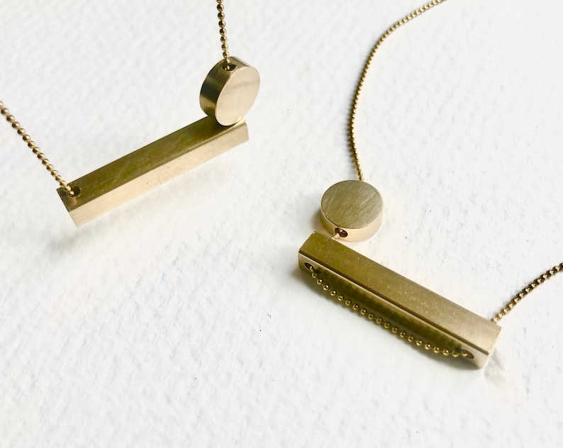 Horizontal Bar and Circle Necklace Modern Architectural Etsy