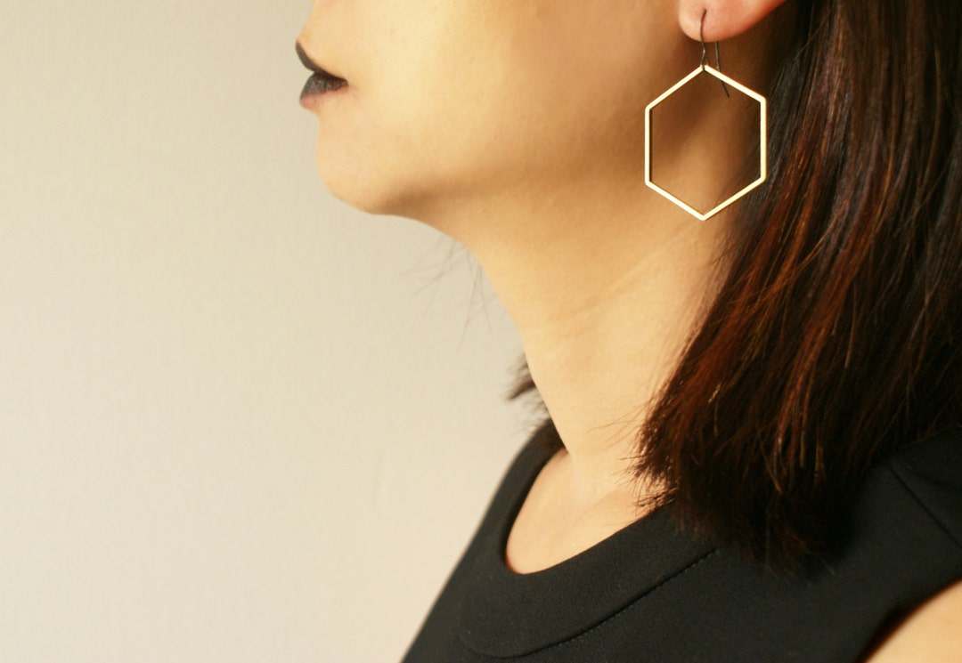 Hexagon Hoop Earrings, Large Hoops, Large Hexagon Hoop