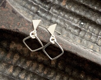 Triangle and square stud earrings, triangle and square post earrings, square studs, square and triangle post earrings