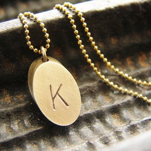 Personalized oval initial necklace, Geometric Initial Necklace, Minimalist Bridesmaid jewelry, Rustic Brass Initial necklace, Monogrammed image 2