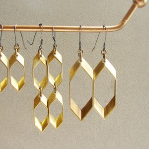 Small Hexagon Earrings, Honeycomb Earrings, three dimensional honeycomb earrings, brass hexagon earrings, hexagon dangle earrings