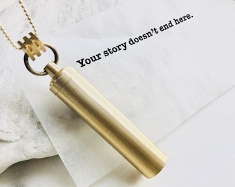 Long Cylinder Vial Necklace, Valentines Gift, Time Capsule, Memorial Urn Necklace, Cremation Urn, Pill Box Pendant, Geometric Vial Necklace