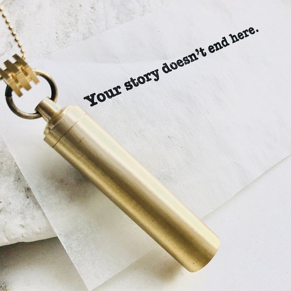 Long Cylinder Vial Necklace, Valentines Gift, Time Capsule, Memorial Urn Necklace, Cremation Urn, Pill Box Pendant, Geometric Vial Necklace