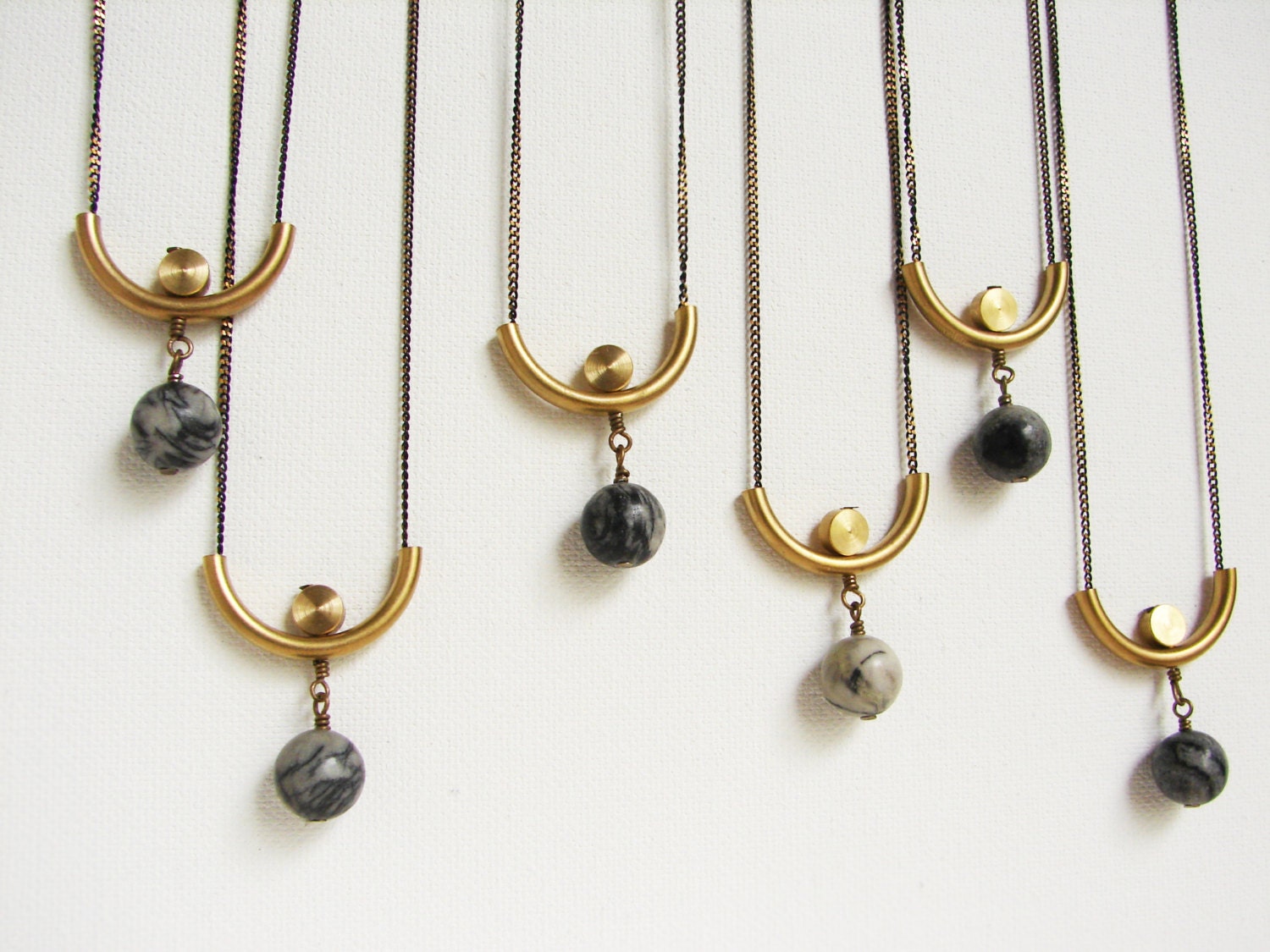Abstract Zebra Jasper Brass Pendant Necklace, Geometric Jewelry - Etsy
