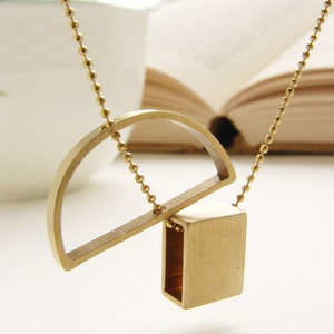 Abstract pendant necklace, trapezoids parallelogram necklace geometric pendant, minimal necklace, rectangle semicircle pendant necklace