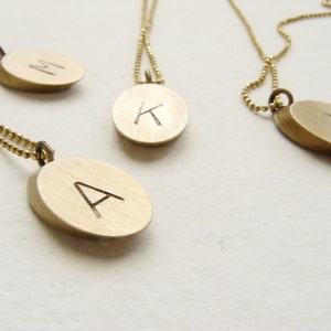 Personalized oval initial necklace, Geometric Initial Necklace, Minimalist Bridesmaid jewelry, Rustic Brass Initial necklace, Monogrammed image 1