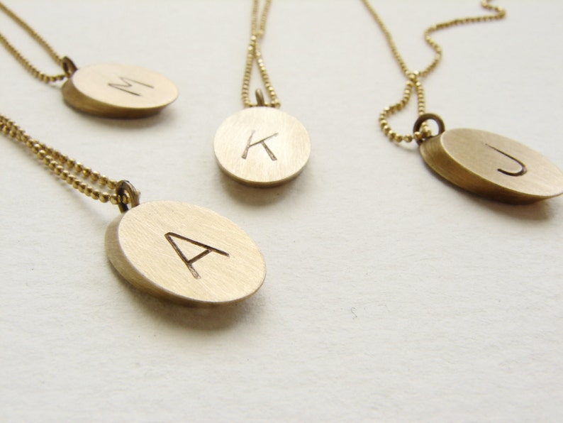 Personalized oval initial necklace, Geometric Initial Necklace, Minimalist Bridesmaid jewelry, Rustic Brass Initial necklace, Monogrammed image 1