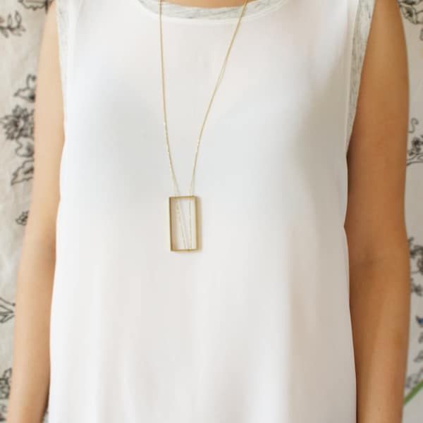 Collar con colgante rectangular geométrico de latón, collar llamativo con cadena tejida