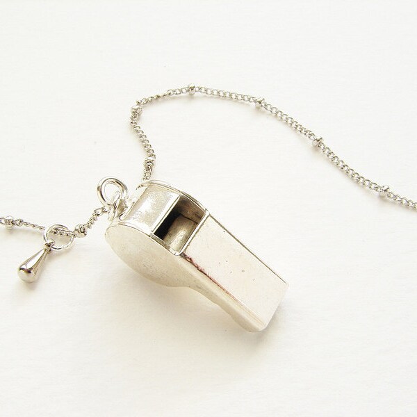 Tiny Whistle necklace, silver whistle necklace, miniature working whistle necklace, coach whistle necklace