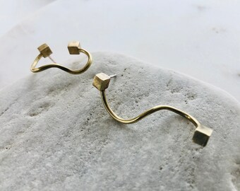 A twist for the better - asymmetrical cube bar post earrings, architectural earrings, geometric post earrings