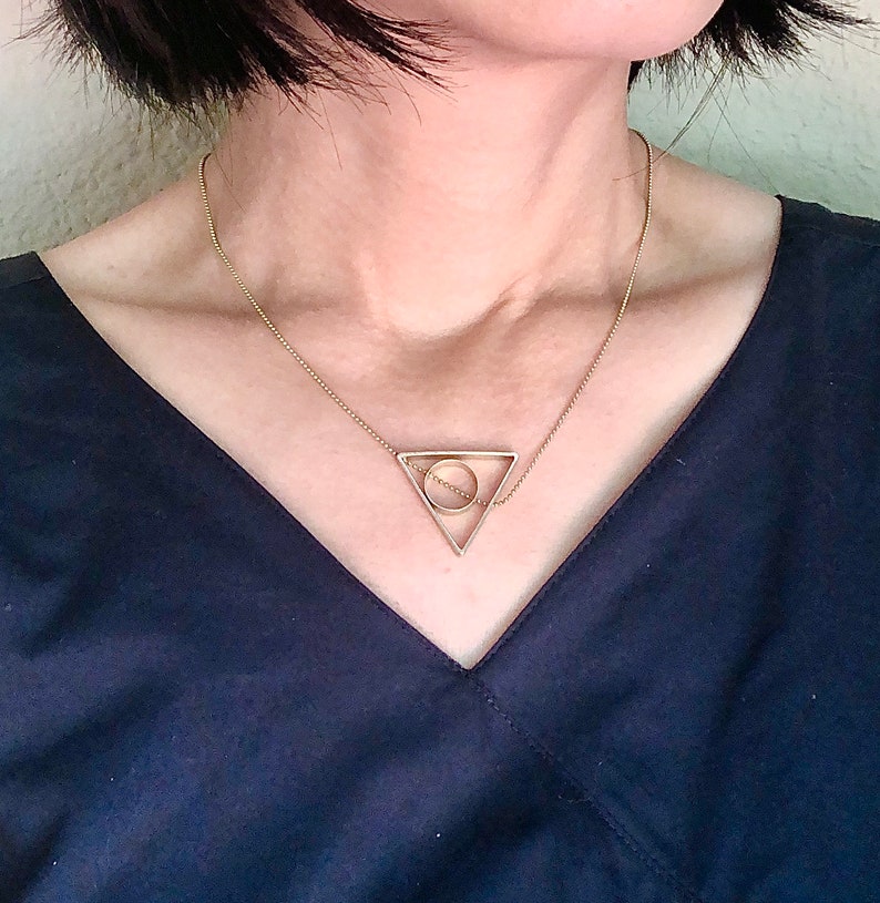 Triangle and Circle Necklace Equilateral Triangle Necklace Etsy