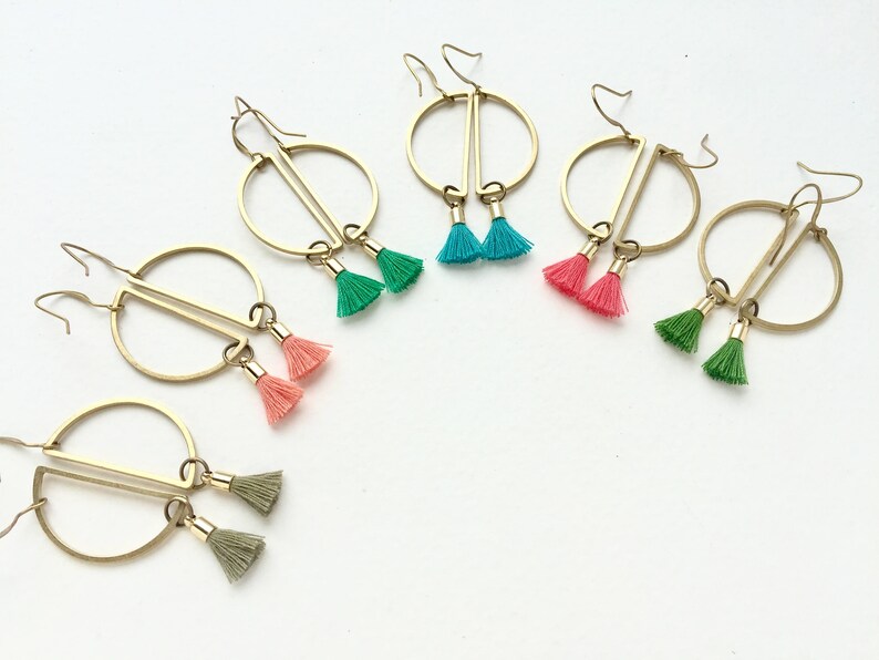 Tassel earrings geometric tassel earrings half moon tassel Etsy