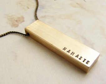 Namaste Necklace, Personalized bar necklace, motivational mantra necklace, inspirational gift, gift for yogis, personalized gift for her