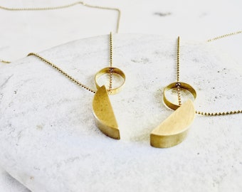 Sol Selene necklace, Geometric semicircle necklace, Moon and Sun necklace