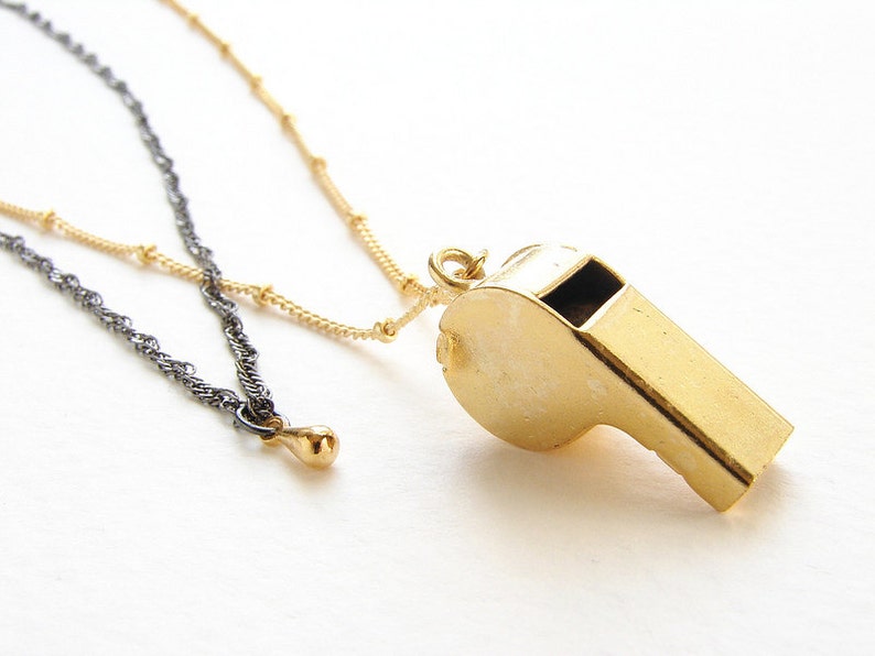 Gold Police Whistle Charm Necklace Charm Tiny Whistle Etsy